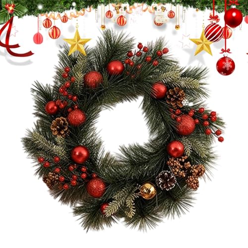 LED blanc chaud et pommes de pin sur couronne de Noël authentique - 3