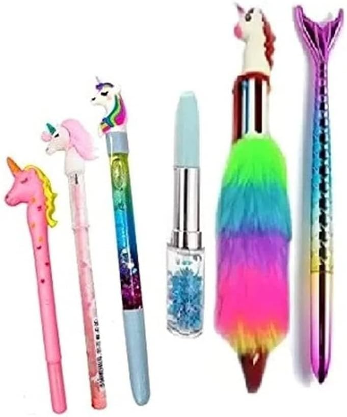 Pack of 9 Unicorn Stationery Set Stationery Pencil Pouch with School Stationery Items Pencil Case Geometry Box Wih Pens, Pencils, Designer Erasers Soft Cute Pouch Return/Birthday Gift