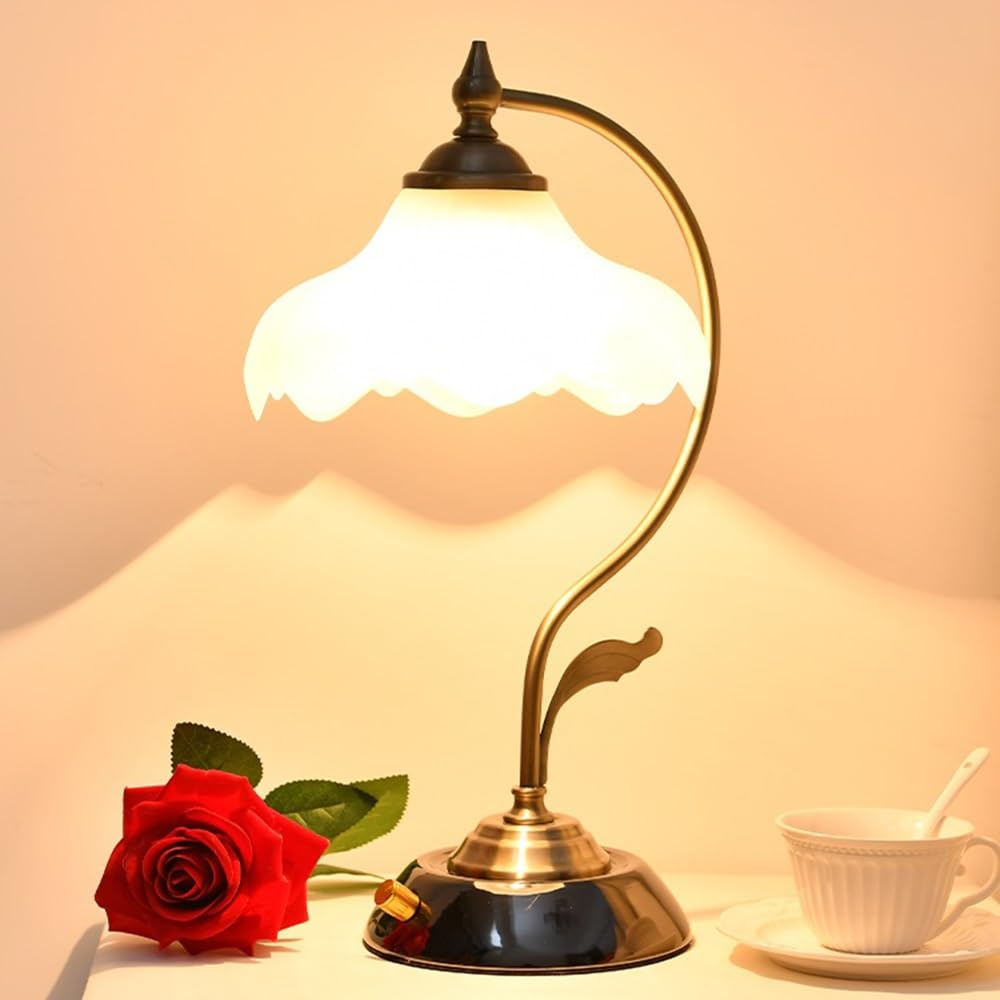 Affascinante Lampada da tavolo in vetro con fiori, lampada da tavolo for camera da letto, lampada da comodino, lampadina a LED, vintage, elegante, tradizionale Arredamento per la casa