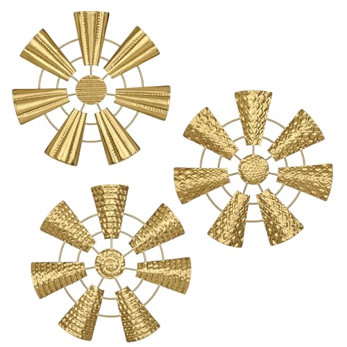 Briful 12" Wall Décor Pack of 3 Metal Gold Windmill