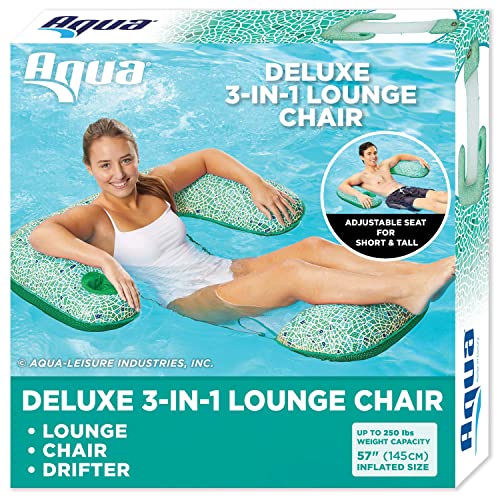 Aqua Mosaic 3-In-1 Lounge Chair, Multi-Purpose Inflatable (Chair, Drifter, Lounge) Pool Float, Aqua Blue Mosaic #TOP12