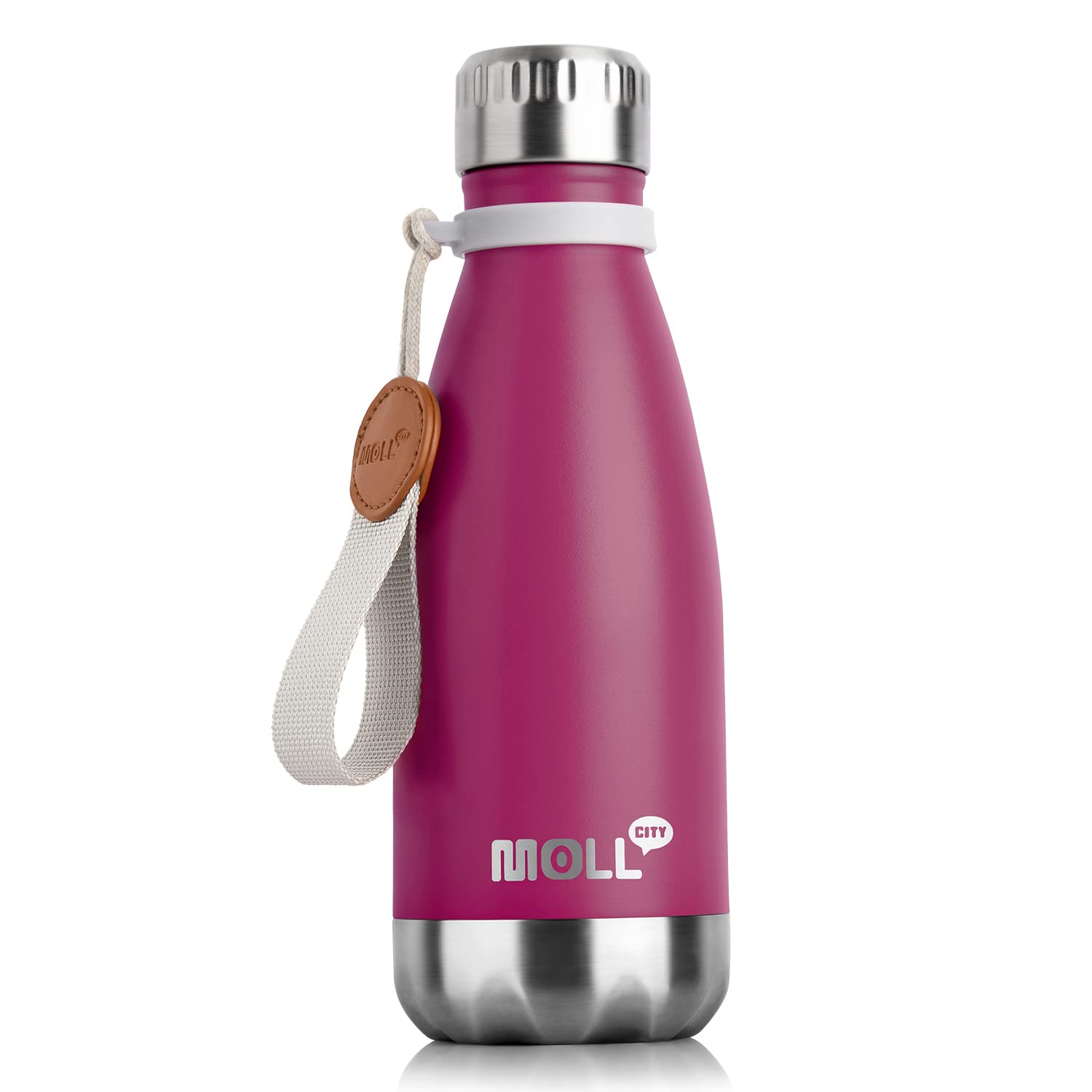 12 oz Leak Proof Stainless Steel Kids Insulated Water Bottle, Fuchsia Red