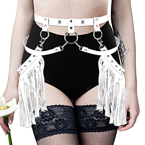 BYDHSS Woman Body Harness Adjustable Dance Clothing Accessories Leg Waist Tassel Gothic Punk Belt (White)2