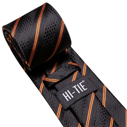 Image of Hi-Tie Silk Ties for Men Plaid Paisley Striped Necktie Pocket Square Cufflinks Set Formal Business