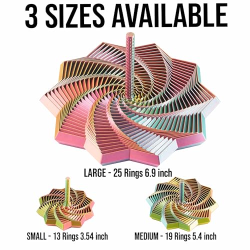 Image of 3D Printed Expanded Sensory Star with Handle, Custom Dual /Tri /Quad-Color Printing,Dual Motion Hypnotic Spiral for ADHD Focus & Stress Relief,Office Desktop Fidget Toy(Red-Gold-Green, L-25 Rings)