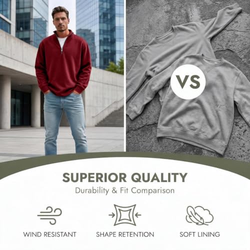 Fleece Sweatshirt Men Comfy Quarter Zip Pullover Sweatshirt Sweat Shirt - image 6