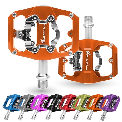IMPALAPRO   Pedales Mixtos MTB Compatibles con Shimano SPD   Pedales MTB Mixtos de Doble Función Pedales Plataforma y Pedales SPD   3 Rodamientos Sellados   9/16 Pulgadas (Naranja)