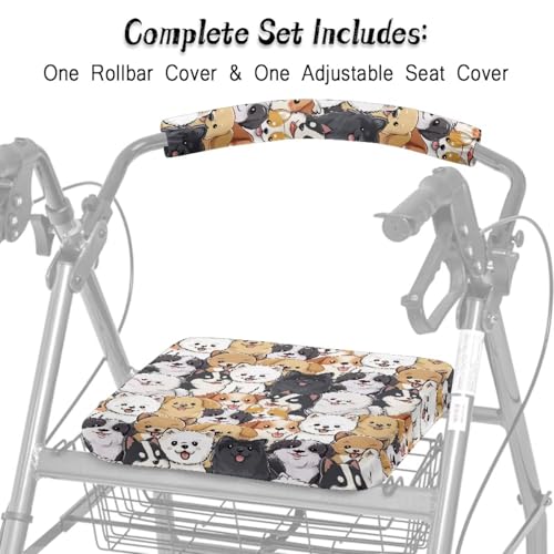 Image of Cute Dog Rollator Accessories Soft Rollator Walker Seat and Backrest Covers Universal Soft Walkers Seat Covers for Seniors Women Men