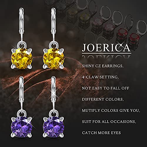 JOERICA 12 Pairs Leverback Dangle Earrings for Women Stainless Steel Dangle Hoop Earrings Set Multi Colored 8mm Cubic Zirconia Earrings3