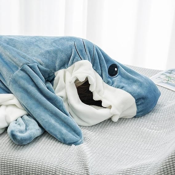 Huanmin Blau Shark Blanket Hai Dec-ke, Haifisch Decke Erwachsene, Hai Schlafsack, Haifisch Decke, H-ai De-cke Schlafsack Kostüm Für Cartoon-Pyjamapartys (W90*L190CM) Küche, Haushalt & Wohnen