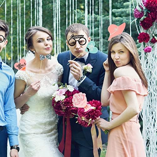 NiCoLa Wedding Photobooth Props, Engagement Photobooth Accessories with Wooden Stick for Bridal Shower Wedding Party Decorations Funny Selfie Props Kit (52 Counts) (Black)