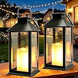 Dekofun Lanterne da Esterno, 2 Pezzi Lanterna Solare da Esterno con Candele Tremolante, IP44 Impermeabile Appendere Lampade Solari per Giardino Terrazzo Tavolo Gazebo Balcone Decorazioni - Nero