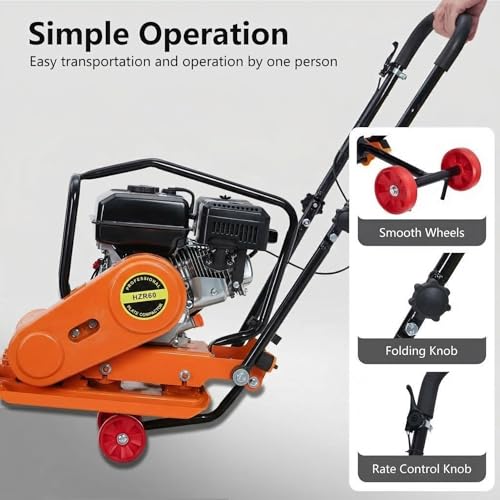 Image of GarveeTech 7HP Plate Compactor, 212CC Gas Engine Jump Jack Compactor, 4200 Lb Compacting Force, 5600 VPM Pavement 22.1x15.9 Inch Plate Compactor for Sidewalks, Asphalt, Pavers, Landscaping (Orange)