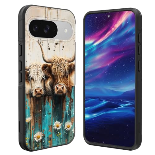 GFEWYTJYJ for Google Pixel 11 Pro 6.3 Inch 2026 Case,[10 FT Military Grade Drop Protection] Non-Slip Heavy Duty Shockproof Phone Case,Highland Cow with Daisy Floral