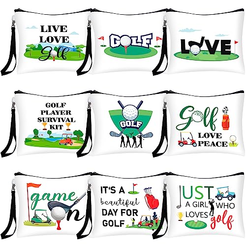 Skylety 9 Pieces Golf Gift Cosmetic Bags Golf Makeup Bag Pouch Cosmetic Toiletry Organizer Case for Golfer Team Ladies(Normal Style)
