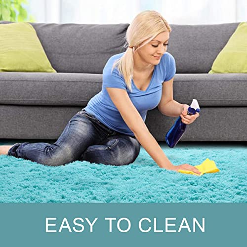Image of Handmade 2 Inch Pile Height Super Soft Touch Export Quality Plain Shag Rectangular Carpets For Home Size 6 X 6 Feet Color Teal Blue