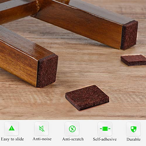 Square Felt Pads For Chair Legs, Square Felt Furniture Pads 1 Inch 48 Pieces Pack Brown, Square Furniture Pads For Hardwood Floor 5Mm Thick #TOP3
