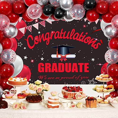2024 Graduation Decorations, Graduation Decorations Class of 2024, Red and Black Graduation Party Decorations with Congratulations GRADUATE Banner Balloons Backdrop for Nurse College Primary
