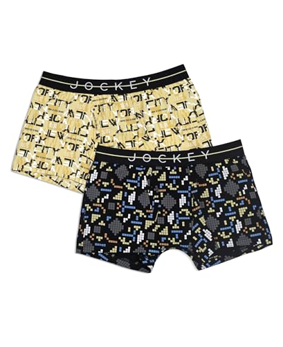 Image of Jockey NB02 Boys Super Combed Cotton Elastane Stretch Printed Trunk with Front Open Fly and Ultrasoft Waistband (Pack of 2, Colors & Prints May Vary)