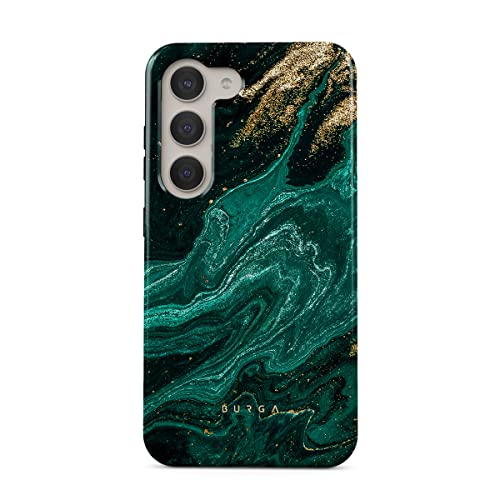 BURGA Phone Case Compatible with Samsung Galaxy S23 Plus - Hybrid 2-Layer Hard Shell + Silicone Protective Case -Emerald Green Jade Stone Gold Glitter Marble - Scratch-Resistant Shockproof Cover
