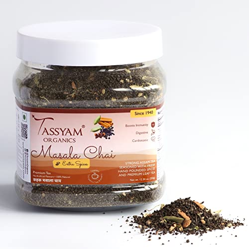 Image of Tassyam Kadak Assam Masala Tea 350g Jar | NEW & IMPROVED Hand Crushed Spices + Gold Blend CTC Chai With No Artificial Flavours