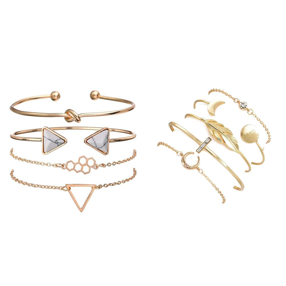 Shining Diva Fashion Set of 4 Multilayer Charm Bangle (Golden) & Multilayer Crystal Charm Bangle Gold Plated Cubic Zirconia Bracelet Set of 5 (Golden) For Women. (B0B9XS61VV) Amazon Price History, Amazon Price Tracker