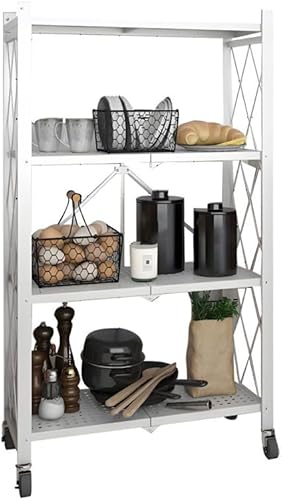 KWOKING Estantería industrial plegable Etagere estantería abierta de metal con ruedas giratorias, estante plegable sin instalación, estante de