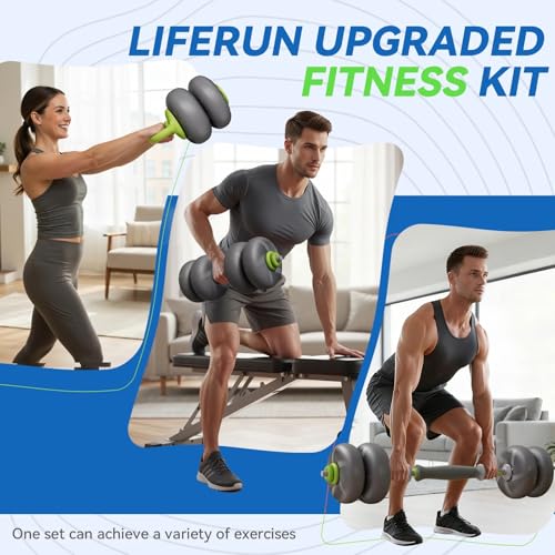 Image of Dolphy Adjustable 30kg Soft Rubber Dumbbell Set PVC Material Strength Training Barbell Free Weights, 4-in-1 Used as Barbell, Dumbbells, Kettlebell, Weight Plates, Space Saving Fitness Exercise for Men /Women - 30 kg