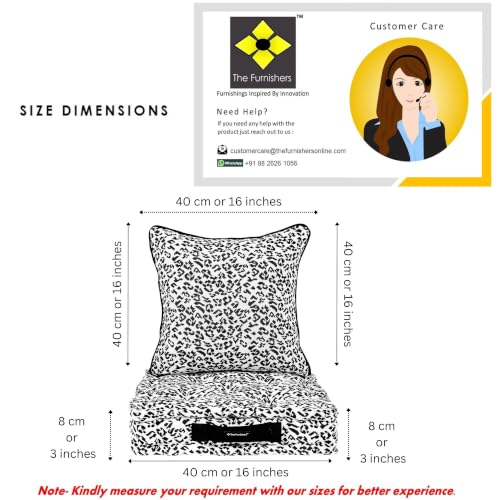 Image of Woven Quilted Floor Cushion Set 40x40x8 CM White and Black Animal with Fillers & Back Cushion, Large Size for Seating, Patio Seat, Meditation, Yoga, Pooja, Guests, Living Size 16x16x3