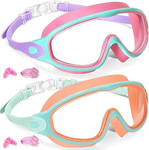 CHarmeFleur 2 Paquete de Gafas de Natación para Niños de 3-15 años Protección UV Antivaho Gafas Bucear Niña para Piscina p...
