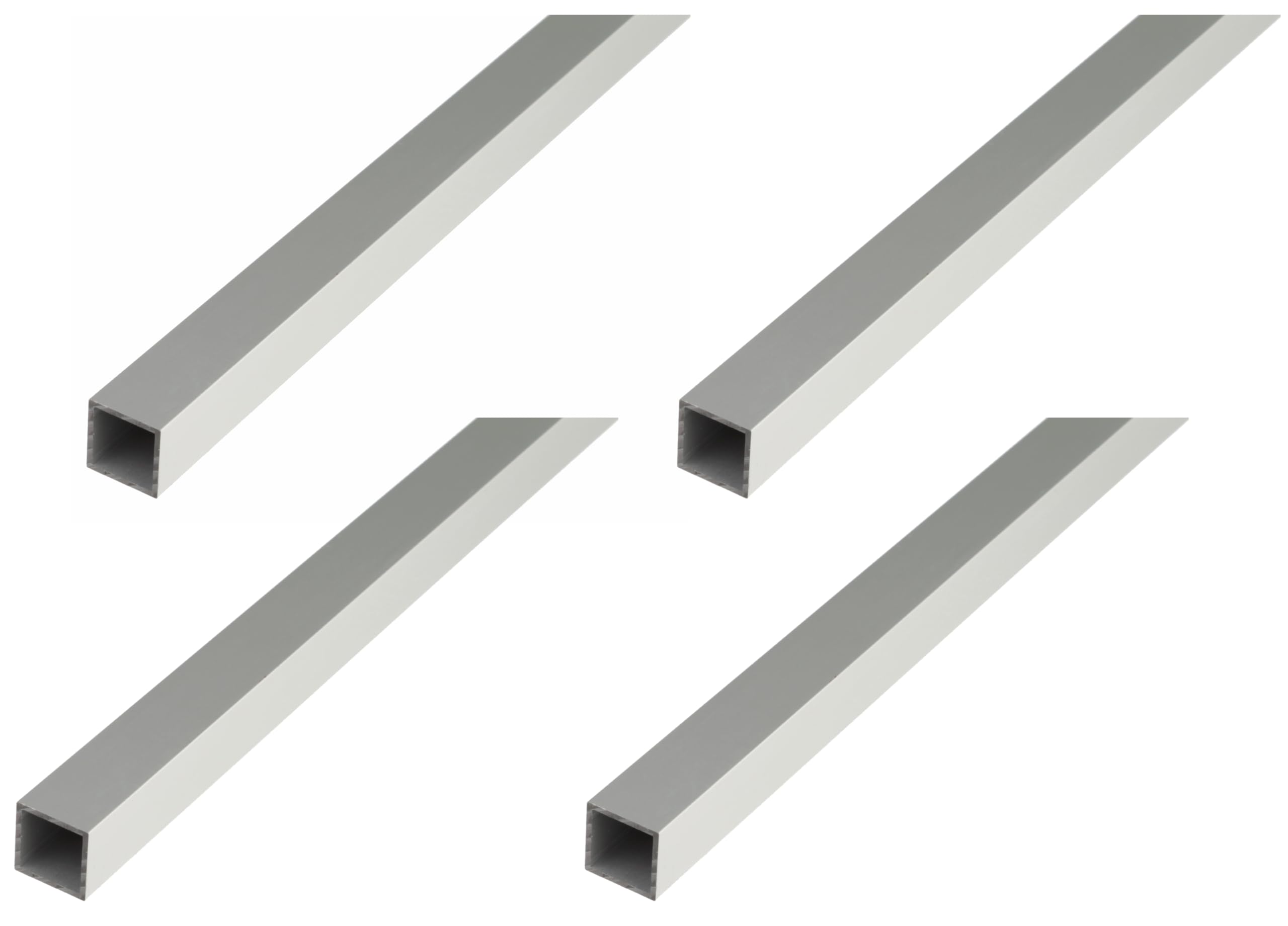 Alberts 4er Set Vierkantrohr | Aluminium, silberfarbig eloxiert | 1000 x 30 x 30 mm