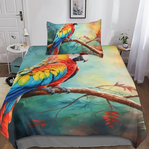 Parure de lit perroquet 3D en microfibre avec housse de couette et taies - 6