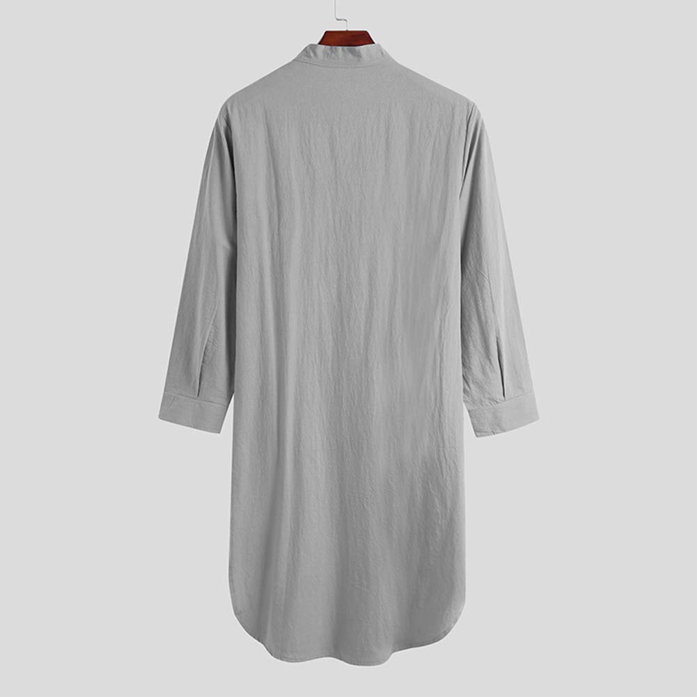 Bawełniane koszule do spania dla mężczyzn - Męska bielizna nocna z długim rękawem Henley Neck Nightgown Islamic Arab Robe