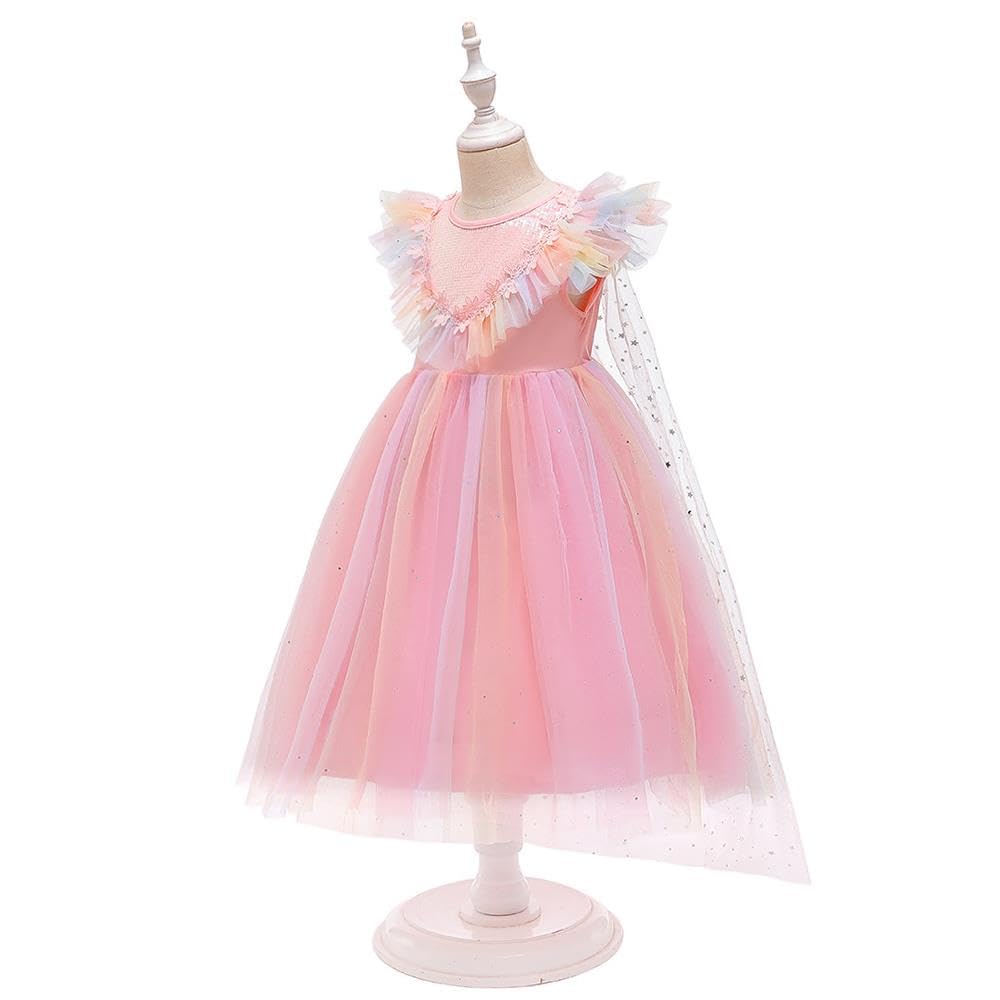 Lito Angels Deguisement Robe de Princesse Licorne Enfant Fille, Taille 2-10 ans, Bleu Arc-en-ciel - 4