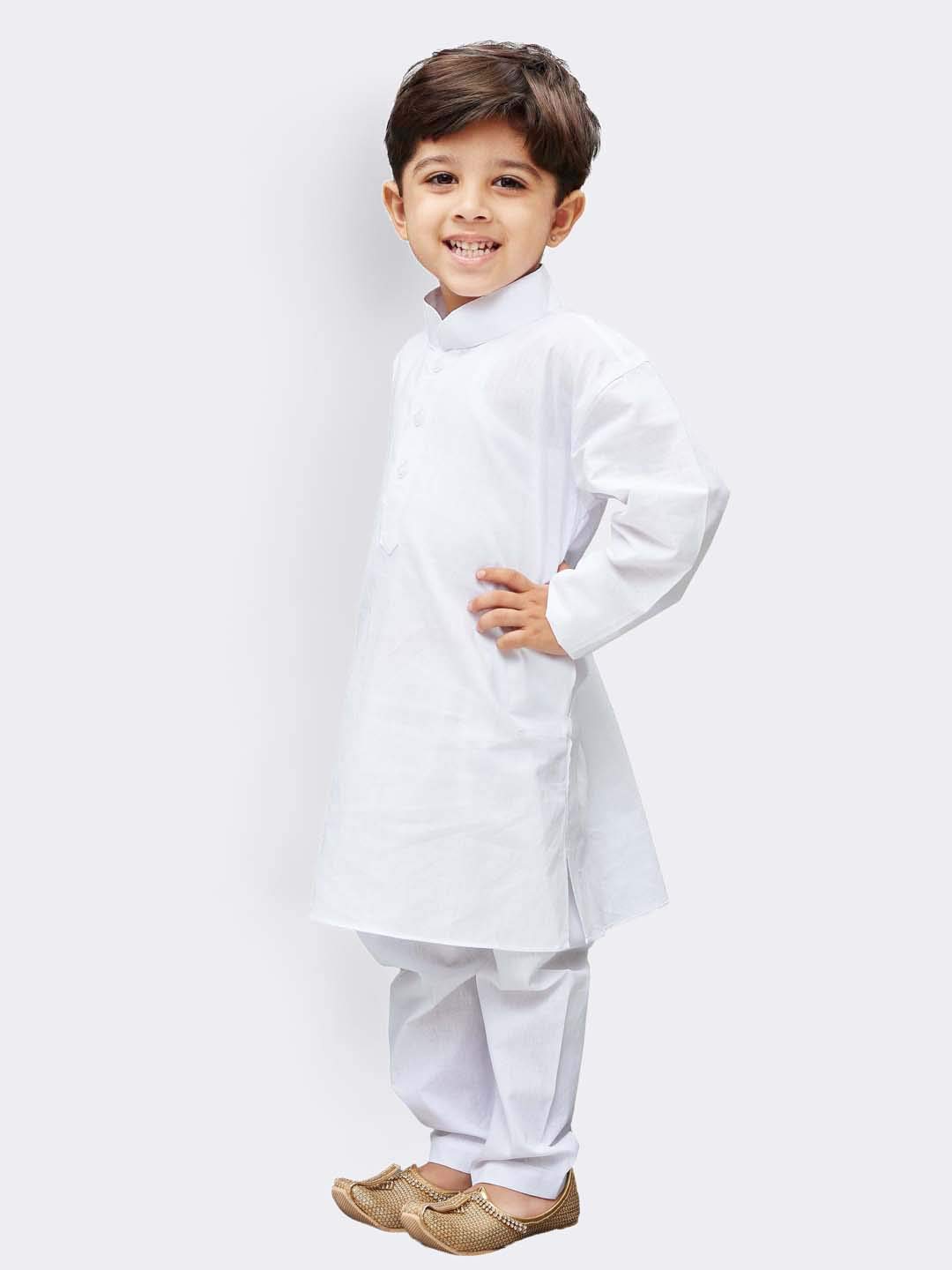 Vastramay Boys White Cotton Kurta Set For Independence Day Celebrations - Casual Festive Ethnic Wear With Full Sleeves