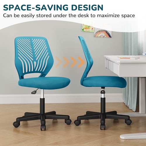 Sedia Ufficio Scrivania Senza Braccioli Girevole a Rotelle Ergonomica Portata 136 kg in Rete Traspirante Altezza Regolabile Turchese - Sedia gaming - Immagine 4