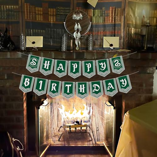 Happy Birthday Decorations Banner Pre-Strung Green Snake Magic Wizard School Party Banner Wizard Birthday Party Supplies Decor for Fans Bday Party Favors