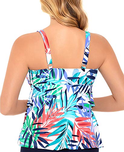 Swim Solutions Top tanquíni feminino estampado em camadas Palm Springs, Azul multi, 16