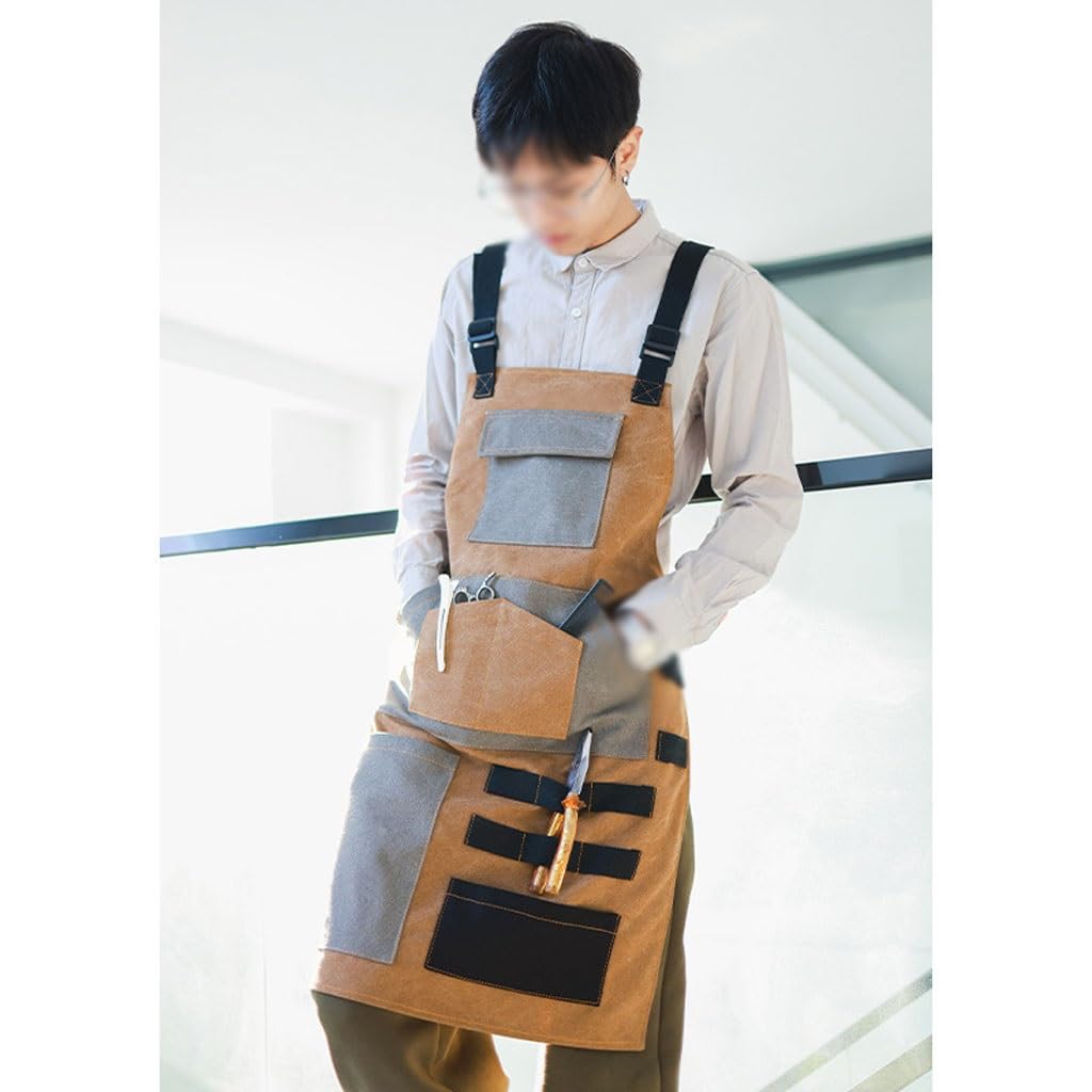TEESONG Delantal de Chef Delantal de Lona Retro japonés for Mujer, Barista for Hornear té de la Leche, jardinería Floral, Ropa de Trabajo for Hombres al Aire Libre Delantales para Hombres(B)