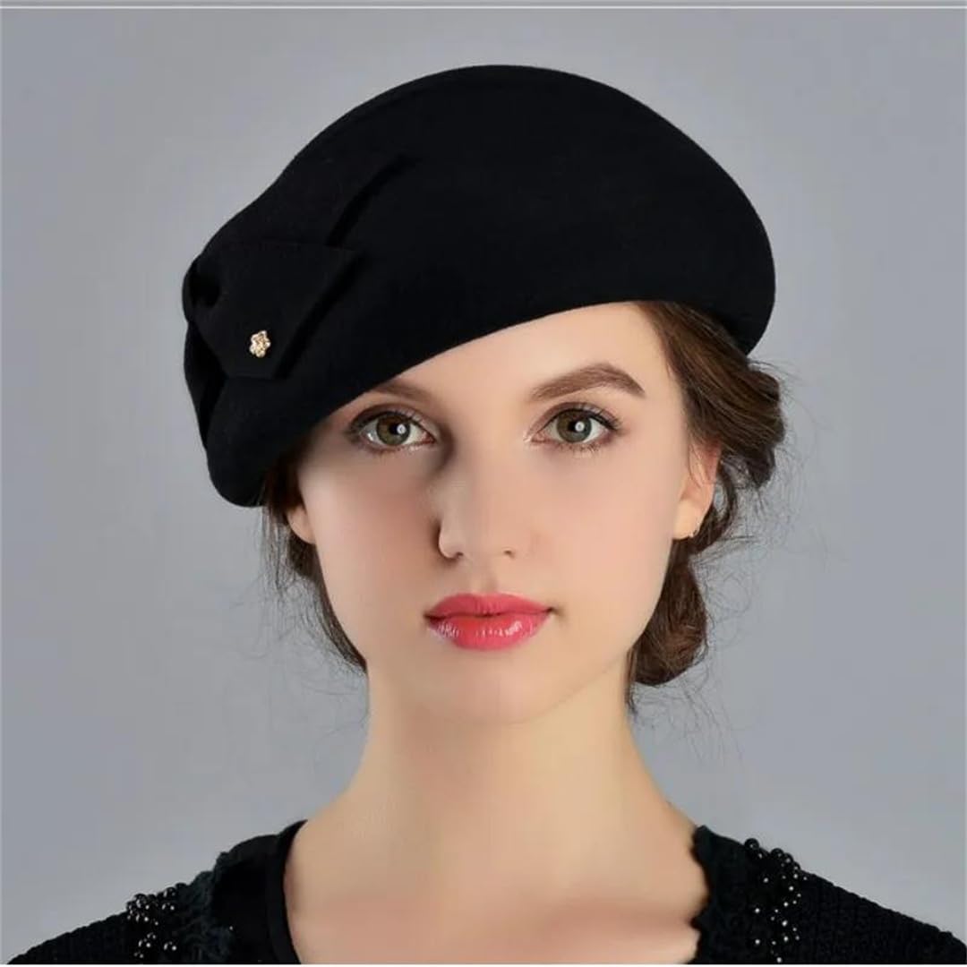 Wvapzxx Lady Fedoras Cappello di Lana Donna di Lana Bowtie Cap Inverno Beret Hat Bowler Hat Pumpkin Hat Dome Cap