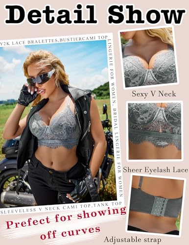 Image of Avidlove Lace Bralettes for Women Y2k Strap Bustier Cami Top V Neck Camisole Lingerie