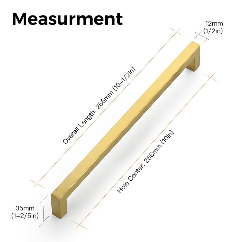 Ravinte Pack of 20 Cabinet Handles, 256 mm, Furniture Handles, Gold Handles for Kitchen Cabinets Cabinet Handles - Image 3
