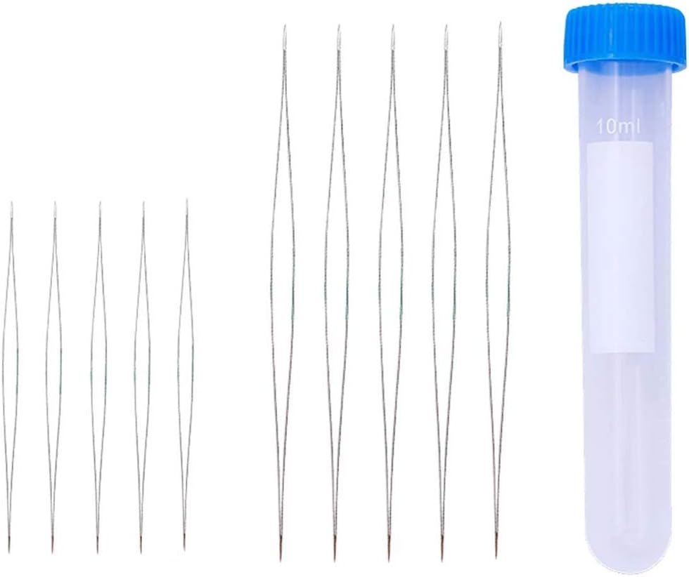 DELFINO Big Eye Beading Needles, DELFINO 10 Pcs Beading Needles Big Eye Beading Needles Beading Embroidery Stainless Needles with Needle Bottle for Jewelry Making (10cm, 5.5cm)