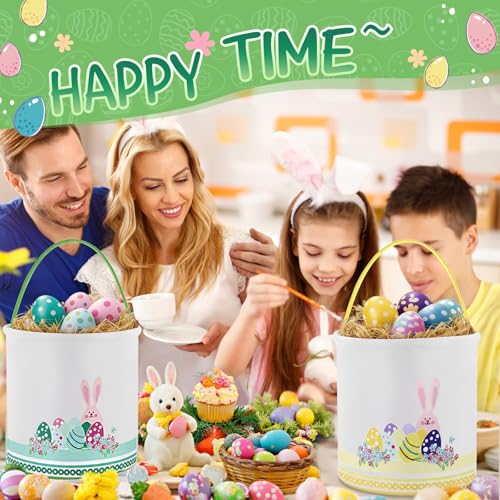 Image of Honeydak 6 Pcs Bunny Basket for Kids Canvas Easter Egg Hunt Tote, Color 7