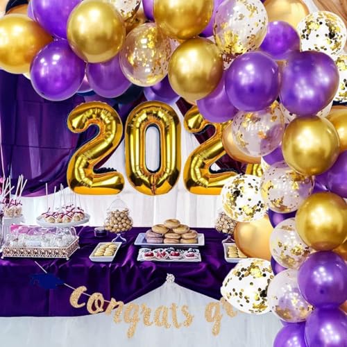 Image of Graduation Party Decorations Purple Gold /Purple Gold Graduation 2026 /Purple Gold Balloons /Eid Mubarak Party Balloon /Birthday Party Decorations Women NYU /LSU Balloons 45 pcs (Pack of 3)