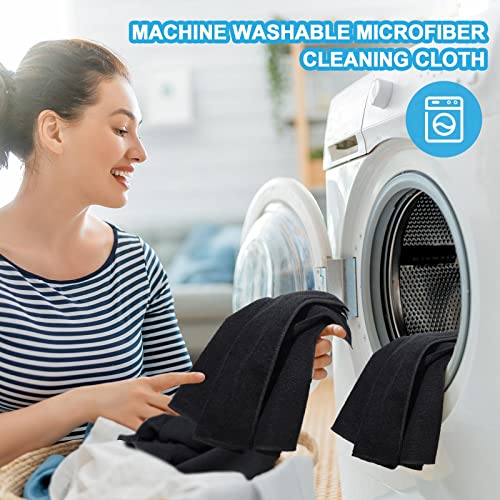Image of Tenare 100 Pack 12'' x 12'' Microfiber Cleaning Cloths Reusable Cleaning Rags Bulk Microfiber Towels Softer Highly Absorbent Washcloths for House Kitchen Car Window(Black)