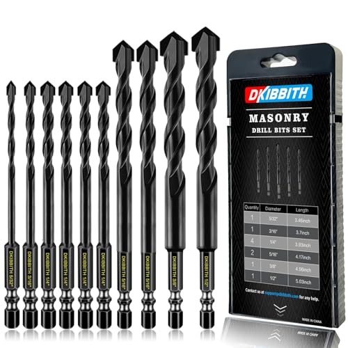 10 Piece Masonry Drill Bits for Tile Glass Ceramic Wall Brick Stone Soft-Metal Wood, Concrete Drill Bit Set,Carbide Tungsten Steel Alloy