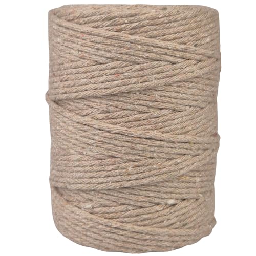 APREGGIO Corde Macramé 3mm x 100m Beige – Fil de Coton Torsadé pour DIY, Tenture Murale, Suspension Plantes et Décoration Bohème