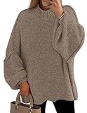 PRETTYGARDEN Women's 2025 Fall Oversized Sweaters Chunky Knit Mock Neck Long Sleeve Casual Trendy Pullover Winter Clothes (Dark Khaki,Small)