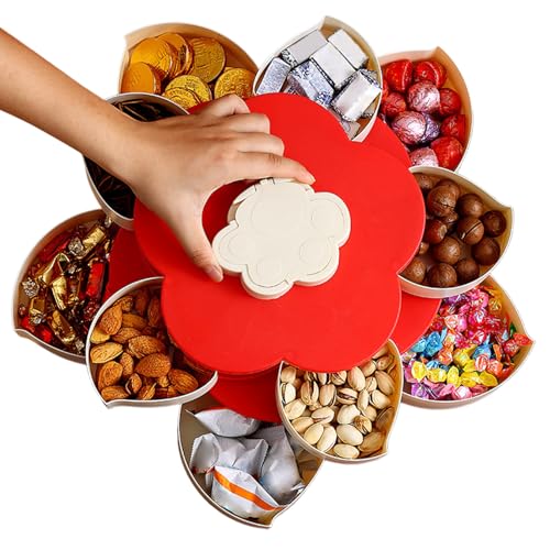 Bandeja de aperitivos giratoria, bandeja de aperitivo en forma de pétalo, contenedor dividido con tapa, Bandejas organizadoras de servicio de alimentos multisección, comida con estilo floral